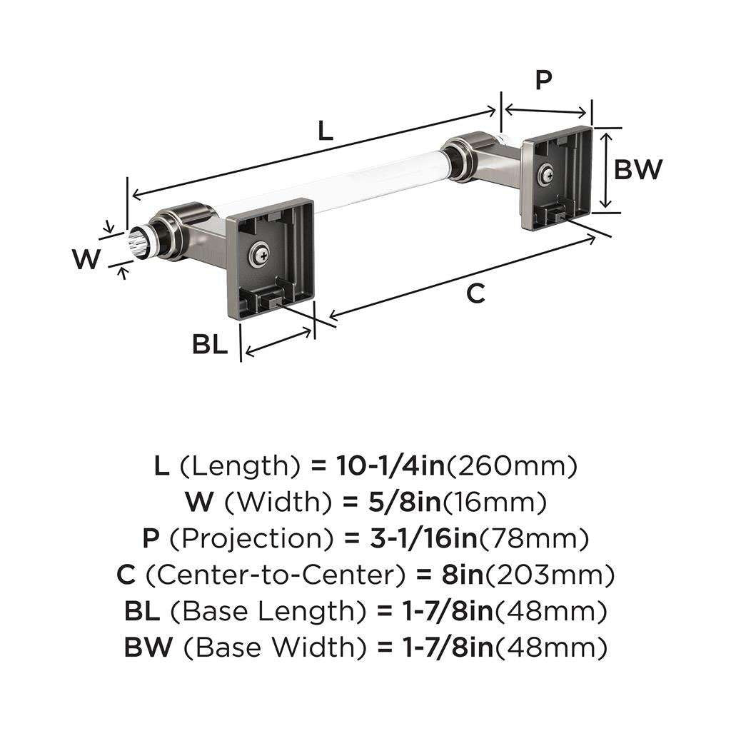 AMEROCK Glacio Towel Bar in Clear and Brushed Nickel 8" BH36065CG10 Specs