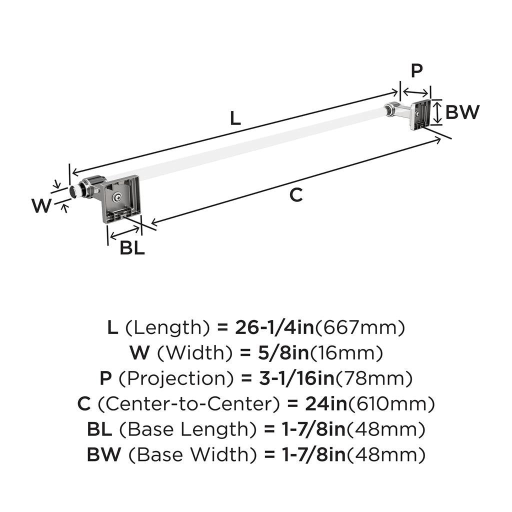 AMEROCK Glacio Towel Bar in Clear and Chrome 24" BH36064C26 Specs