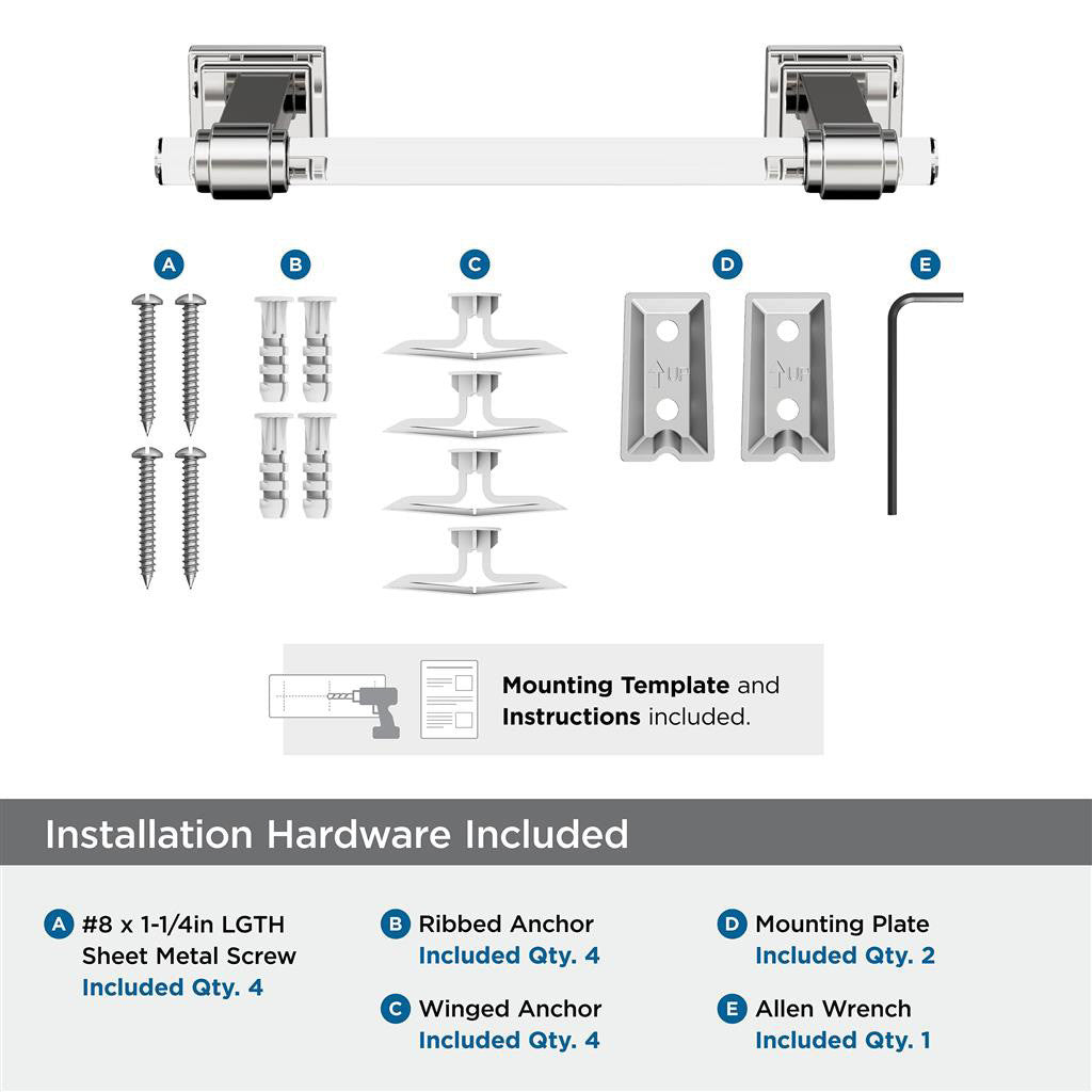 AMEROCK Glacio Towel Bar in Clear and Chrome 8" BH36065C26 Installation Hardware