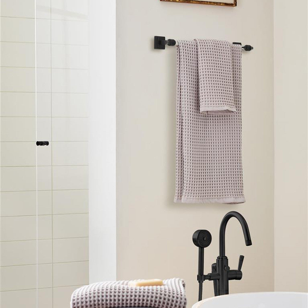 AMEROCK Glacio Towel Bar in Clear and Matte Black 18" BH36063CMB in Beige Bathroom