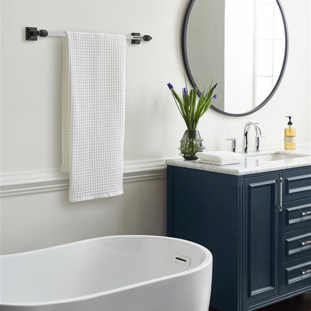 AMEROCK Glacio Towel Bar in Clear and Matte Black 24" BH36064CMB in Blue Bathroom
