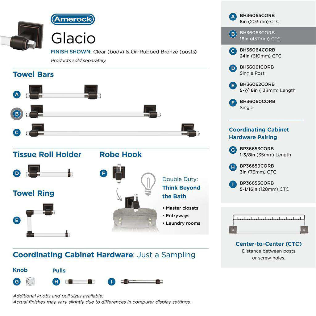 AMEROCK Glacio Towel Bar in Clear and Oil Rubbed Bronze 18" BH36063CORB Collection