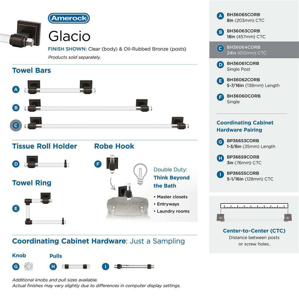 AMEROCK Glacio Towel Bar in Clear and Oil Rubbed Bronze 24" BH36064CORB Collection