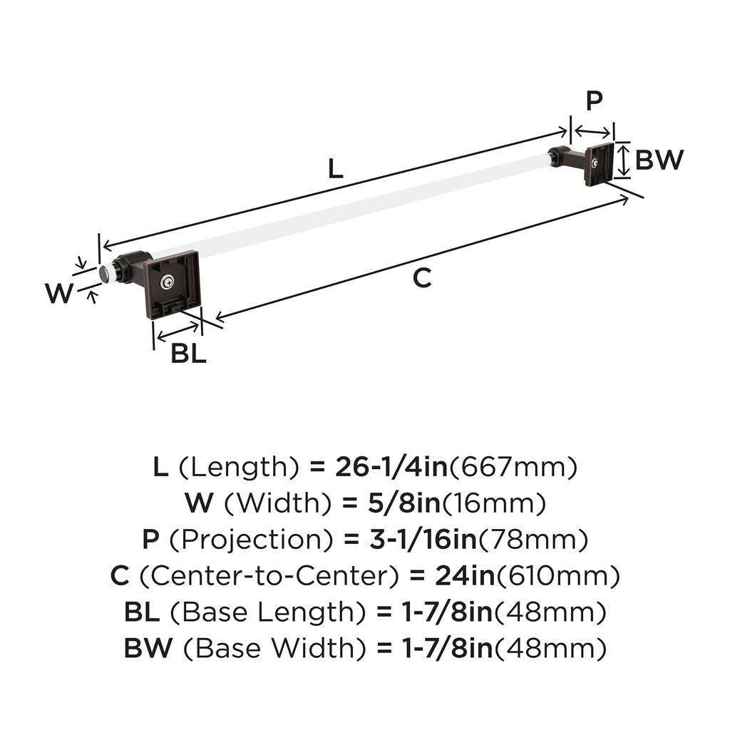 AMEROCK Glacio Towel Bar in Clear and Oil Rubbed Bronze 24" BH36064CORB Specs