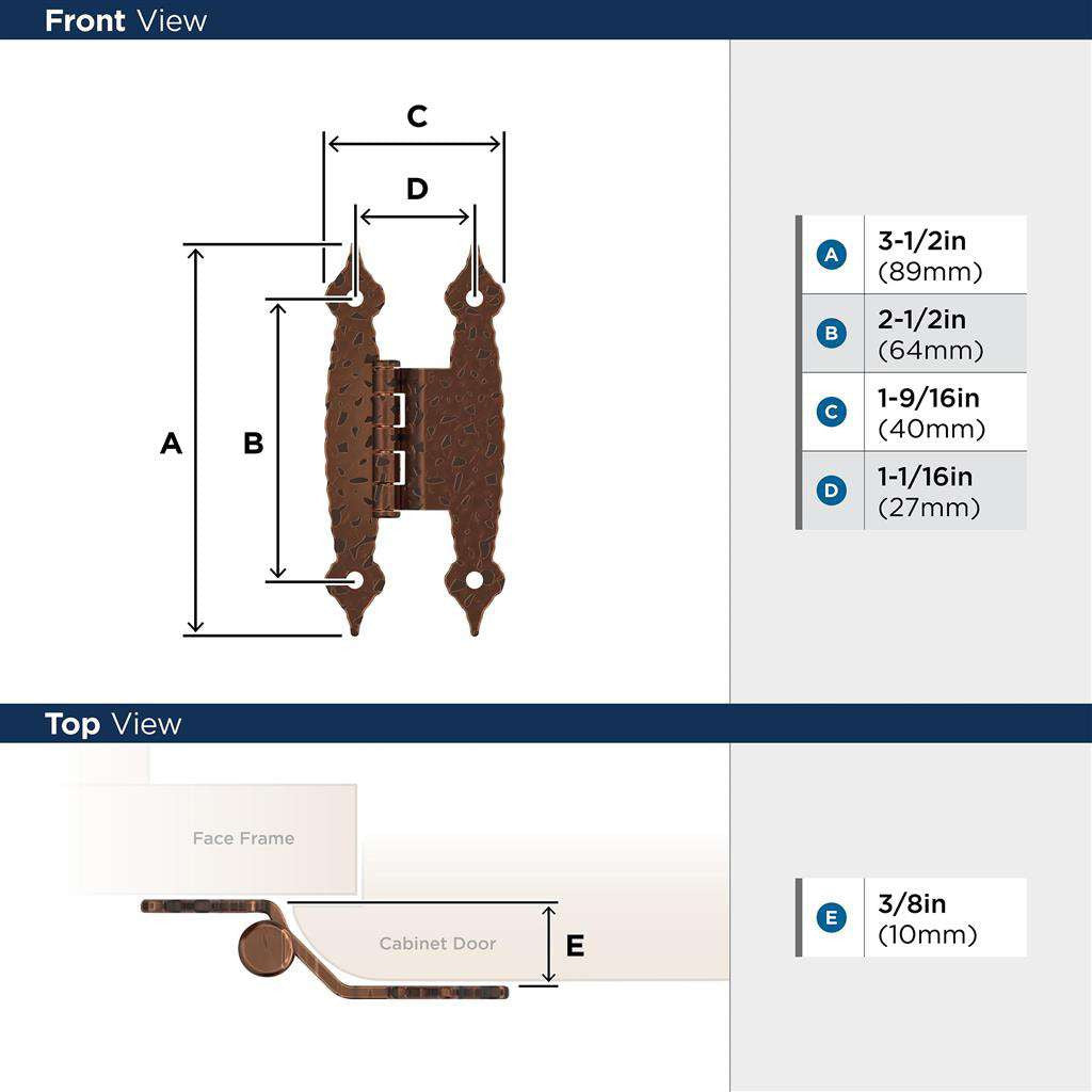 AMEROCK H-Type 3/8" Offset Cabinet Hinge (pair) in Antique Copper BPR3406AC Specs