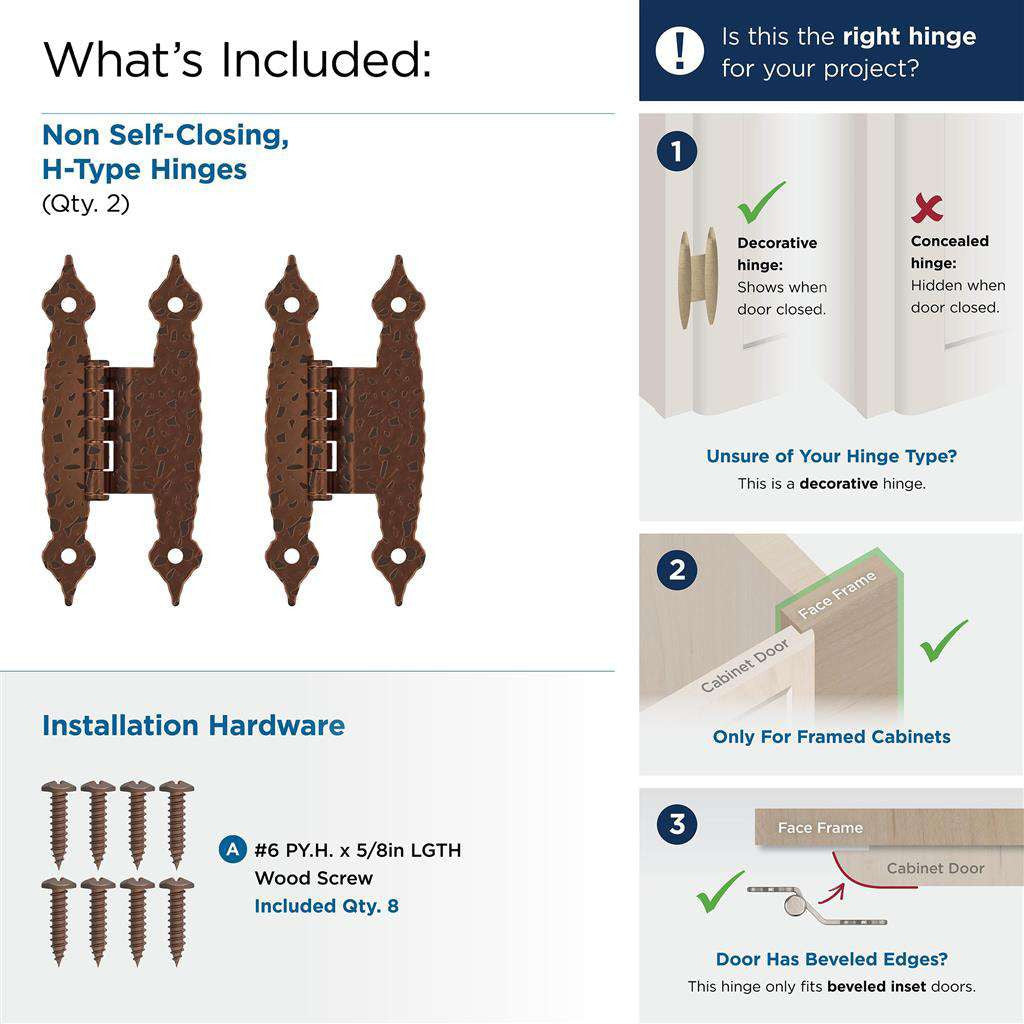 AMEROCK H-Type 3/8" Offset Cabinet Hinge (pair) in Antique Copper BPR3406AC What's Included