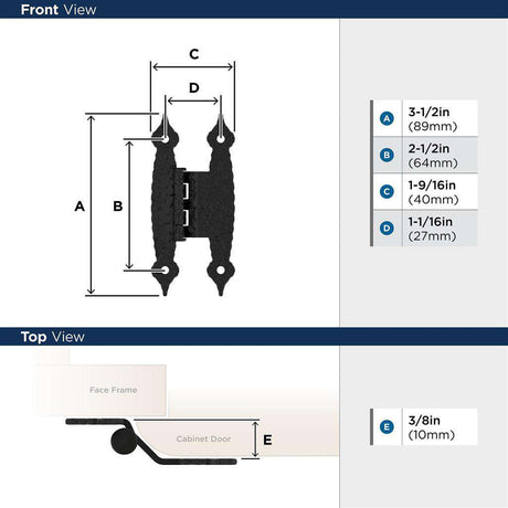 AMEROCK H-Type 3/8" Offset Cabinet Hinge (pair) in Colonial Black BPR3406CB Specs