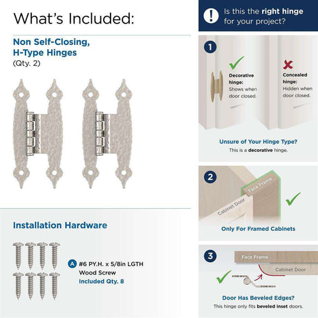 AMEROCK H-Type 3/8" Offset Cabinet Hinge (pair) in Satin Nickel BPR3406G10 What's Included