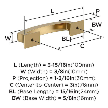 AMEROCK Incisive Cabinet Handle Pull in Champagne Bronze 3" BP37120CZ Specs