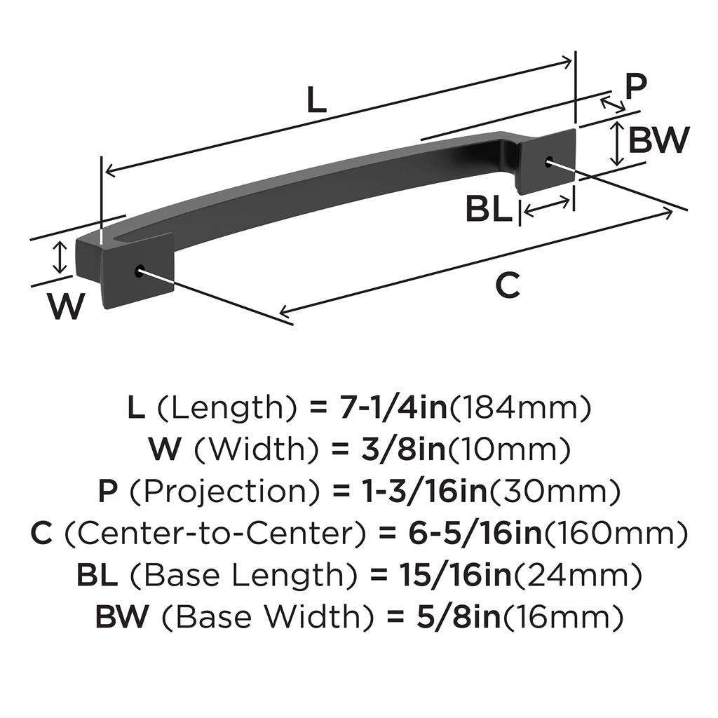 AMEROCK Incisive Cabinet Handle Pull in Matte Black 160mm BP37123MB Specs