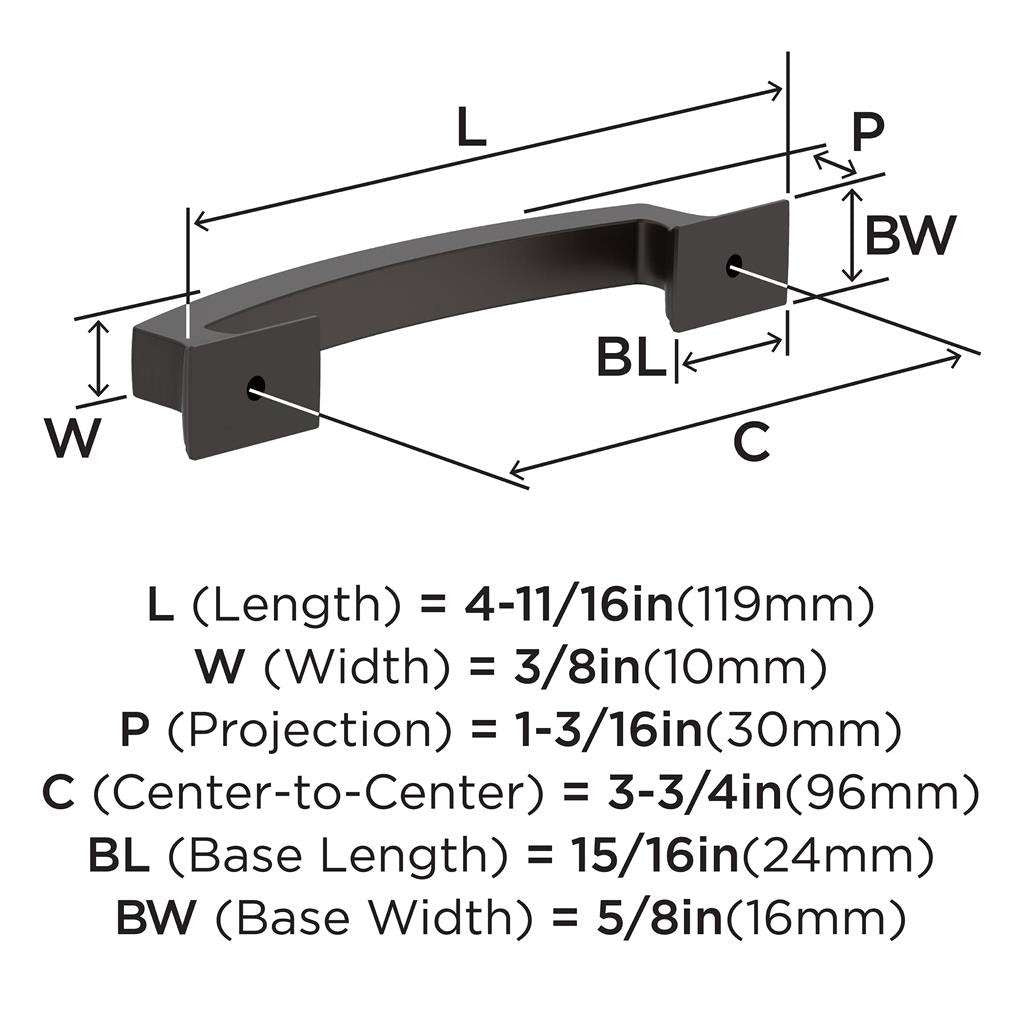 AMEROCK Incisive Cabinet Handle Pull in Oil Rubbed Bronze 96mm BP37121ORB Specs