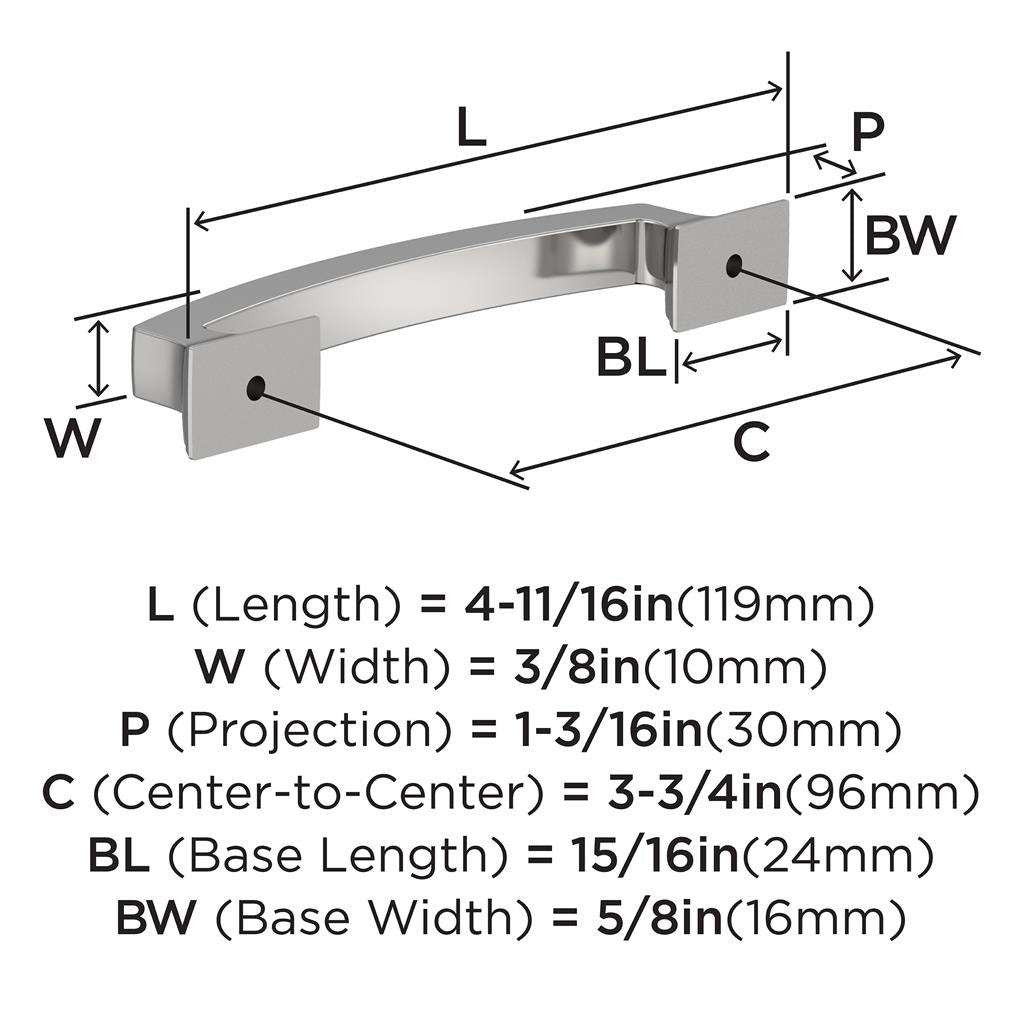 AMEROCK Incisive Cabinet Handle Pull in Polished Chrome 96mm BP3712126 Specs