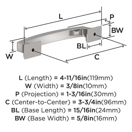 AMEROCK Incisive Cabinet Handle Pull in Polished Chrome 96mm BP3712126 Specs