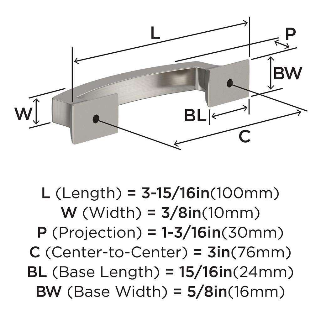 AMEROCK Incisive Cabinet Handle Pull in Satin Nickel 3" BP37120G10 Specs