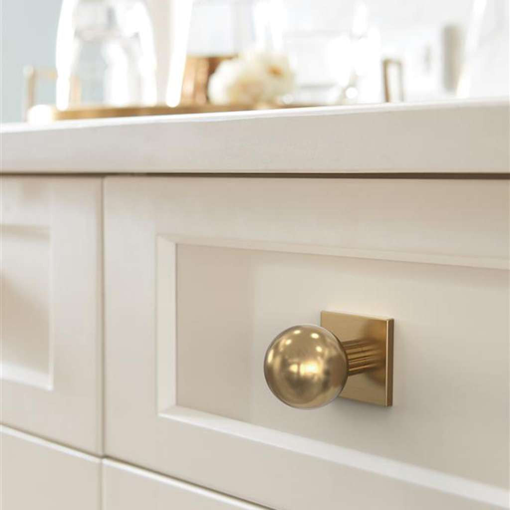 AMEROCK Ladera 1-3/16" Square Cabinet Knob Backplate in Champagne Bronze BP37760CZ Mounted