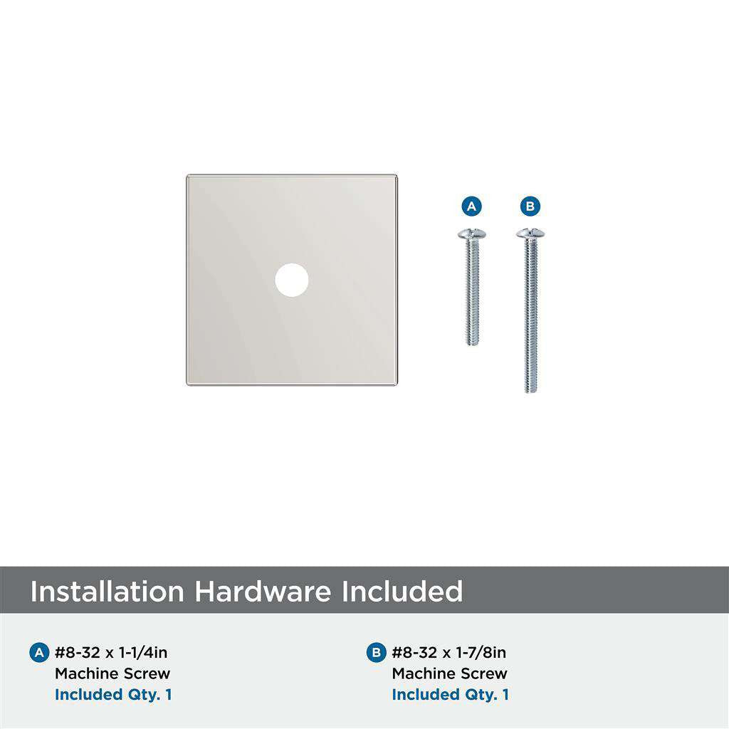 AMEROCK Ladera 1-3/16" Square Cabinet Knob Backplate in Polished Nickel BP37760PN Installation Hardware