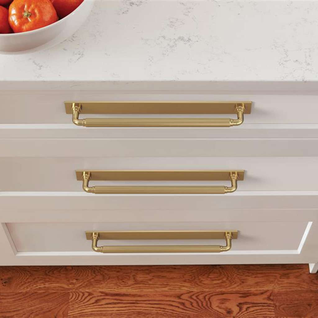 AMEROCK Ladera Rectangle Cabinet Handle Backplate in Champagne Bronze 256mm BP37767CZ Mounted