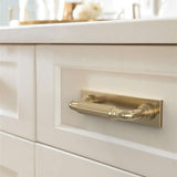 AMEROCK Ladera Rectangle Cabinet Handle Backplate in Golden Champagne 3" BP37761BBZ Mounted