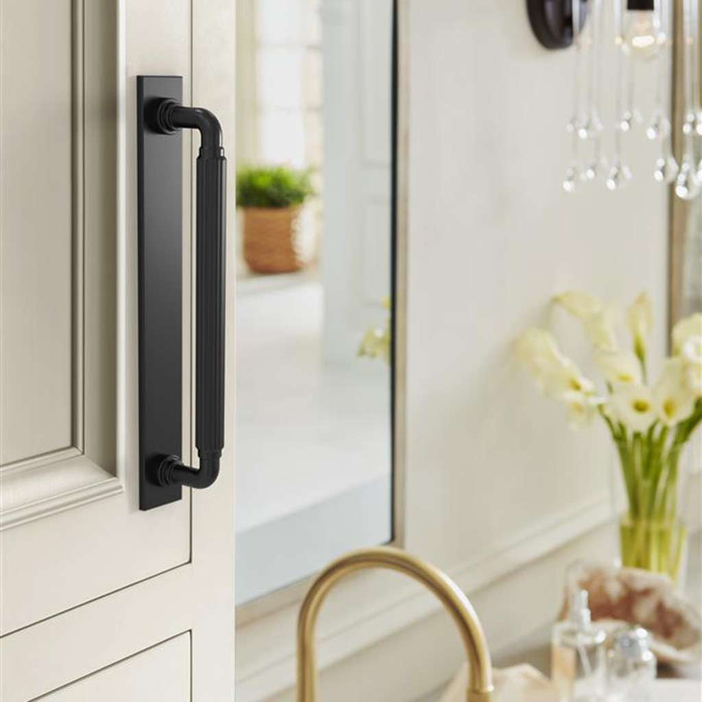 AMEROCK Ladera Rectangle Cabinet Handle Backplate in Matte Black 160mm BP37764MB Mounted