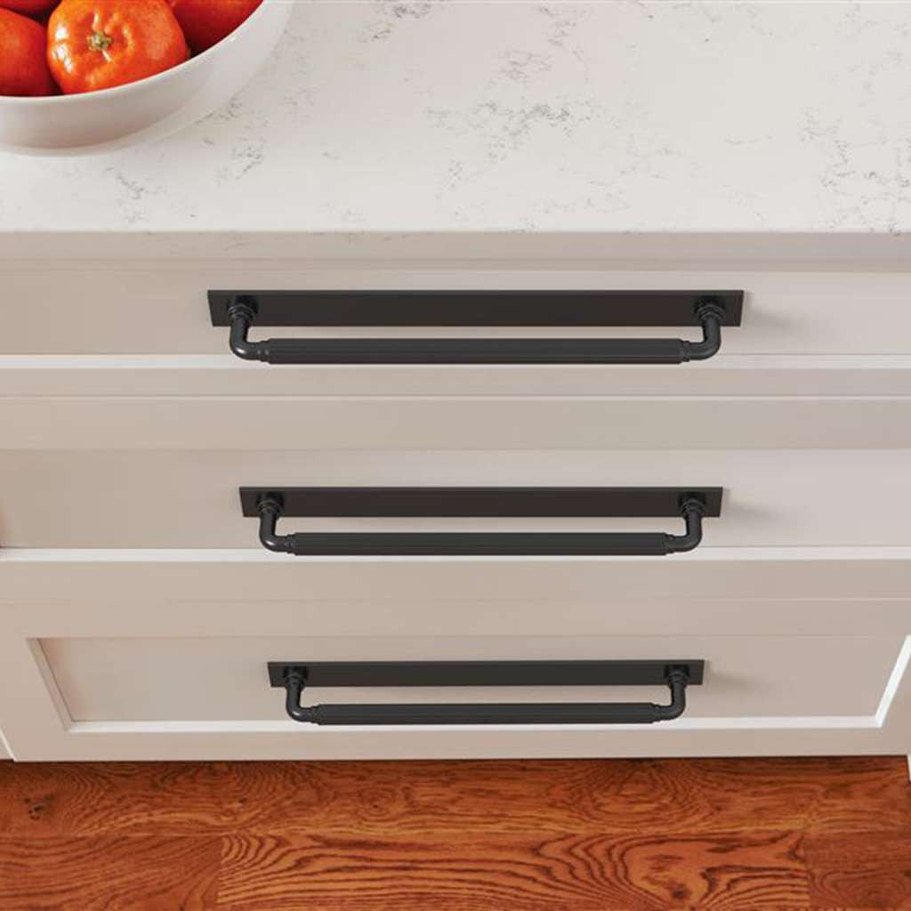 AMEROCK Ladera Rectangle Cabinet Handle Backplate in Matte Black 256mm BP37767MB Mounted