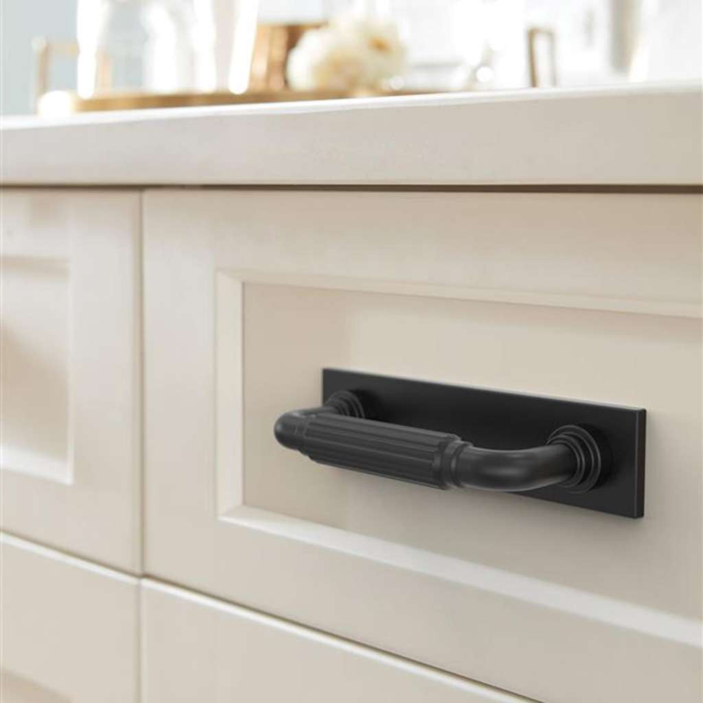 AMEROCK Ladera Rectangle Cabinet Handle Backplate in Matte Black 3" BP37761MB Mounted