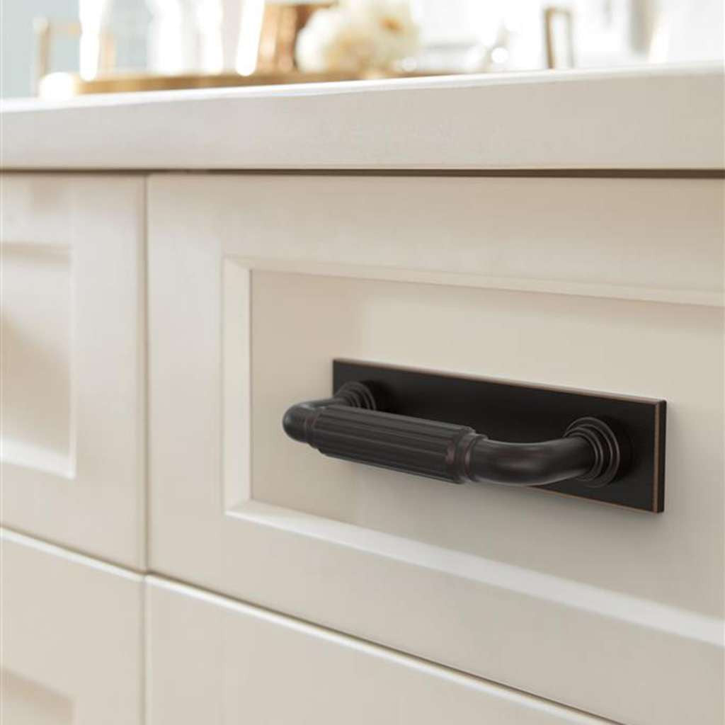 AMEROCK Ladera Rectangle Cabinet Handle Backplate in Oil Rubbed Bronze 3" BP37761ORB Mounted