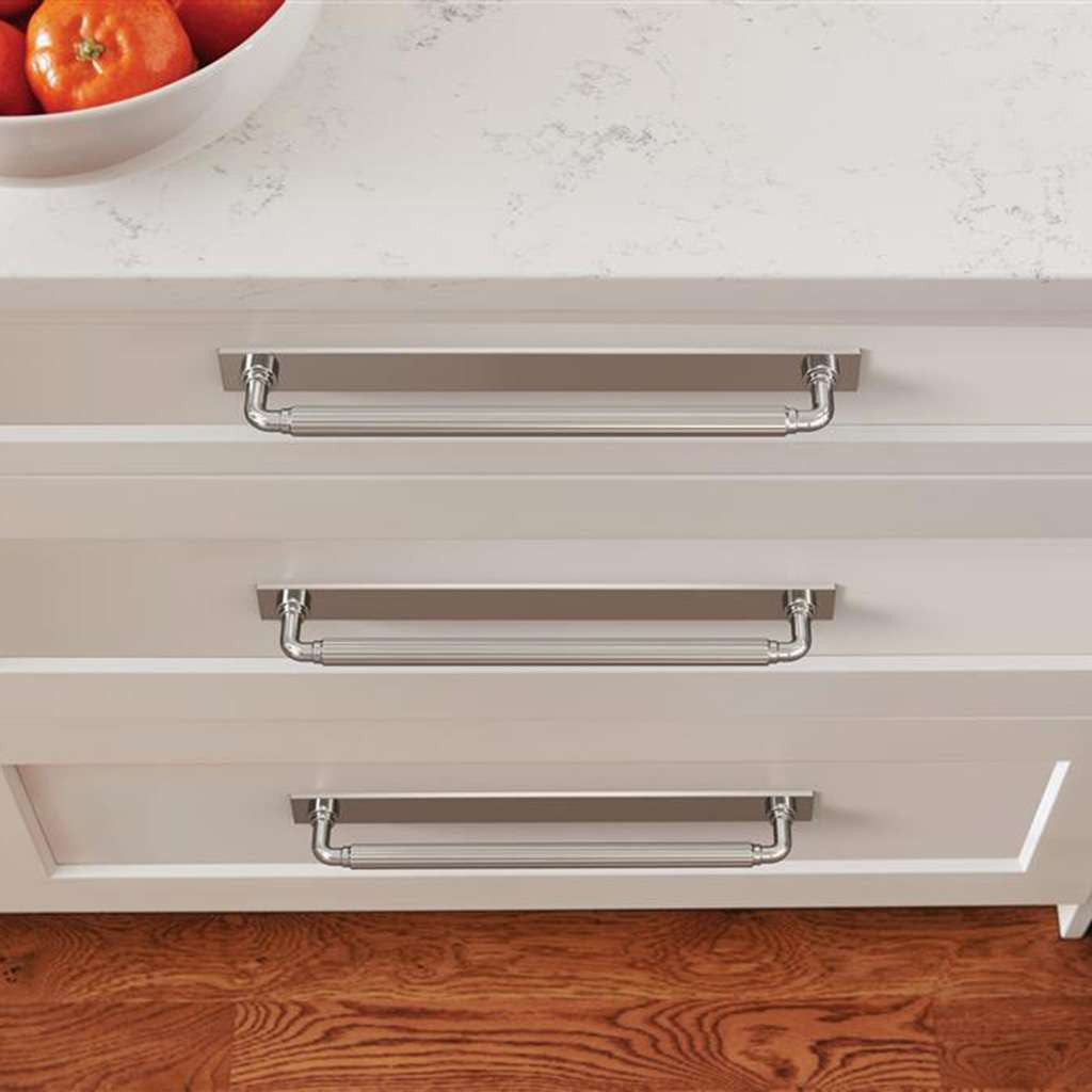 AMEROCK Ladera Rectangle Cabinet Handle Backplate in Polished Nickel 256mm BP37767PN Mounted