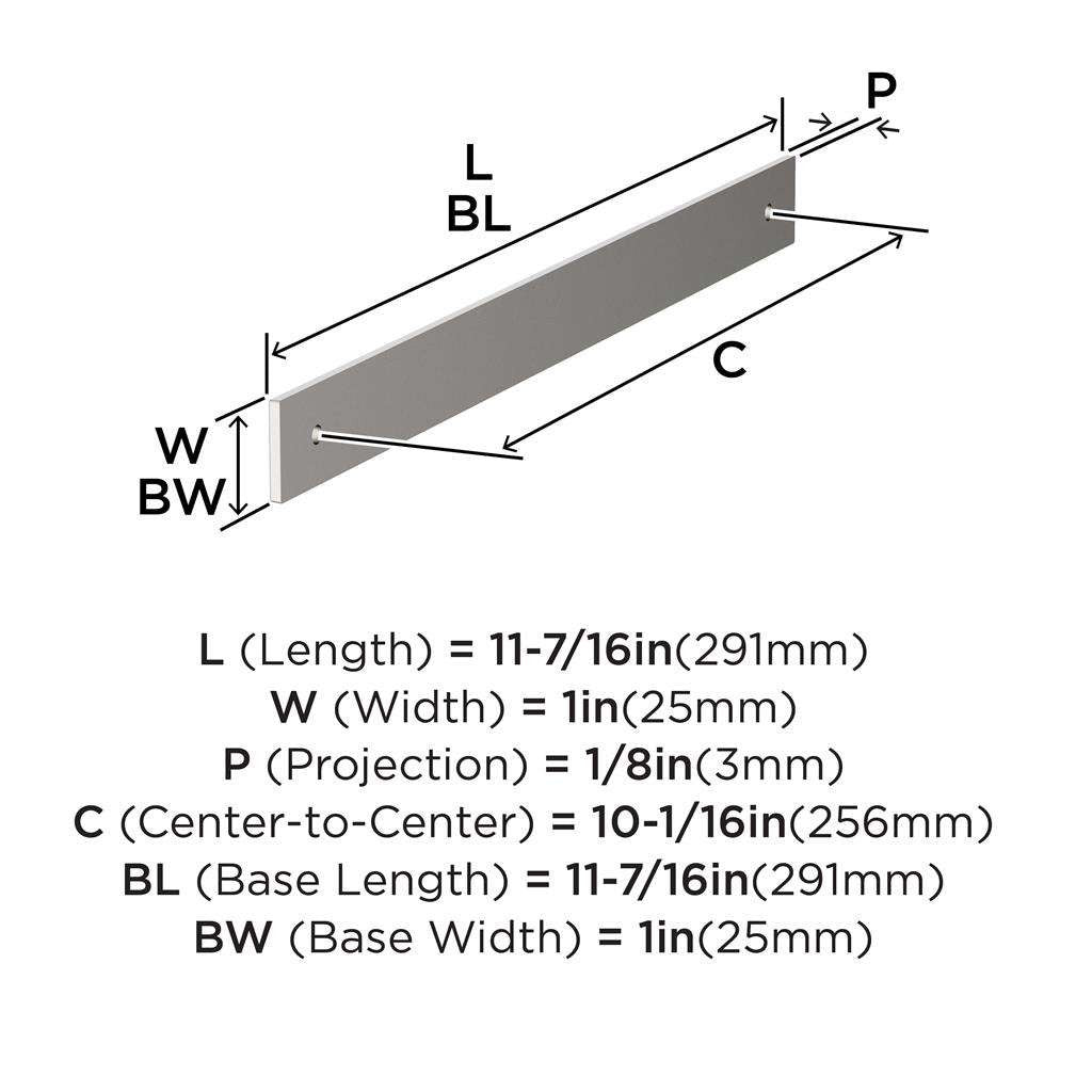 AMEROCK Ladera Rectangle Cabinet Handle Backplate in Polished Nickel 256mm BP37767PN Specs