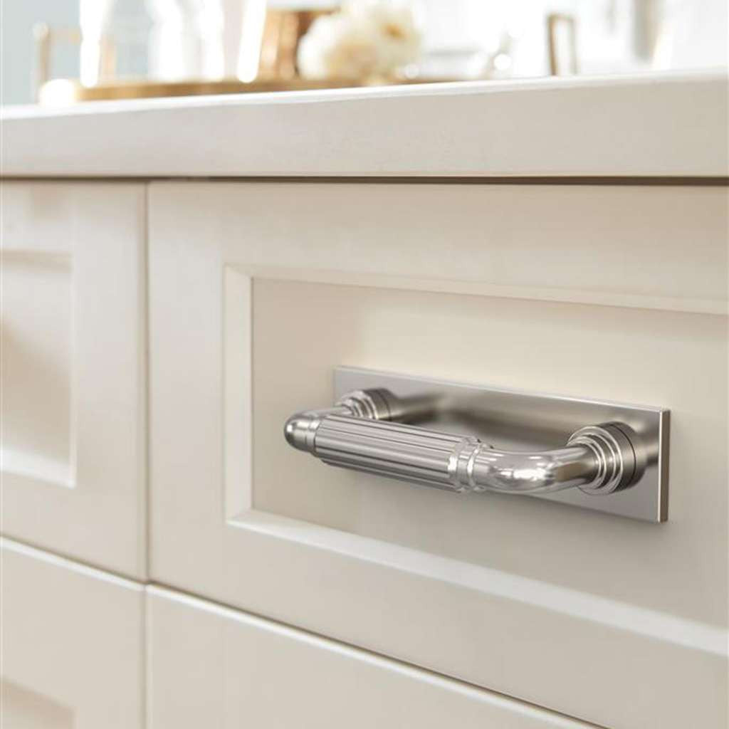 AMEROCK Ladera Rectangle Cabinet Handle Backplate in Polished Nickel 3" BP37761PN Mounted