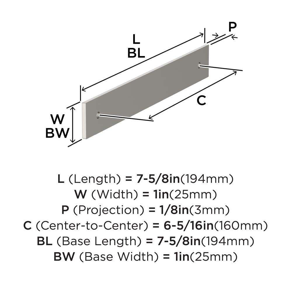 AMEROCK Ladera Rectangle Cabinet Handle Backplate in Satin Nickel 160mm BP37764G10 Specs