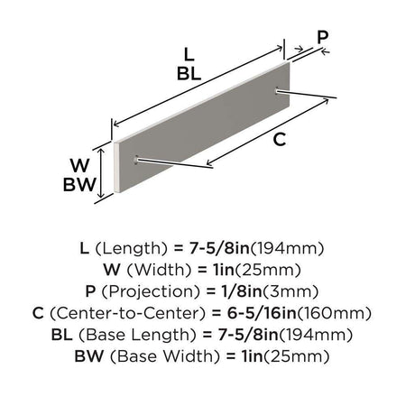 AMEROCK Ladera Rectangle Cabinet Handle Backplate in Satin Nickel 160mm BP37764G10 Specs
