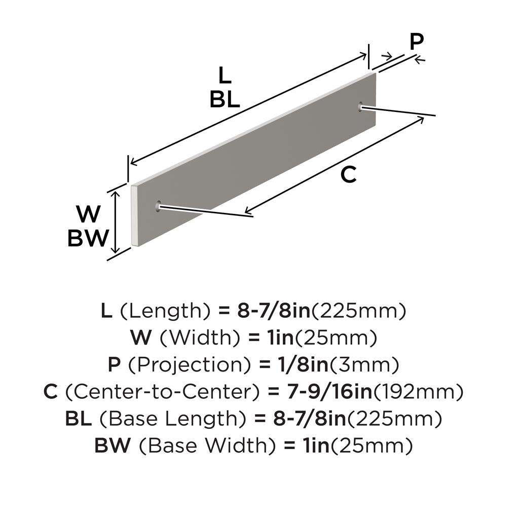 AMEROCK Ladera Rectangle Cabinet Handle Backplate in Satin Nickel 192mm BP37765G10 Specs