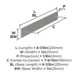 AMEROCK Ladera Rectangle Cabinet Handle Backplate in Satin Nickel 192mm BP37765G10 Specs