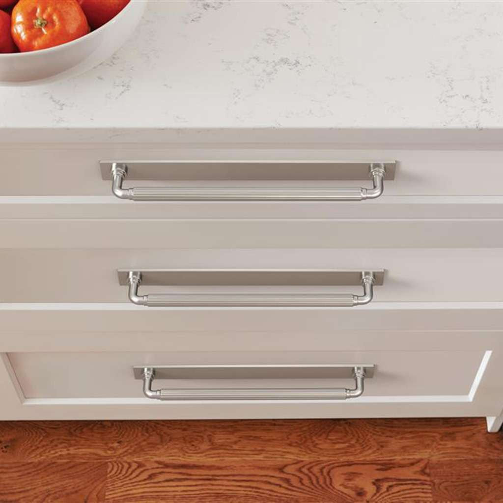 AMEROCK Ladera Rectangle Cabinet Handle Backplate in Satin Nickel 256mm BP37767G10 Mounted