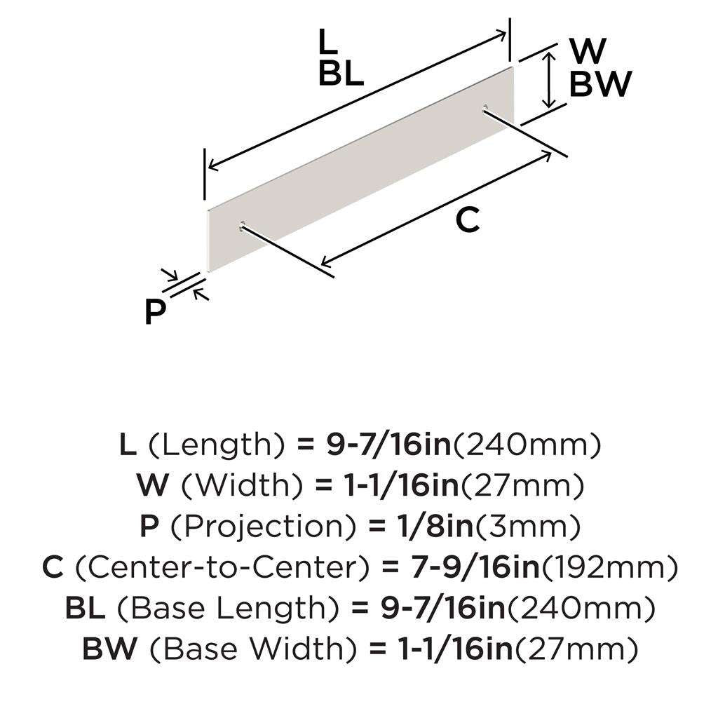 AMEROCK Maymont Rectangle Cabinet Handle Backplate in Polished Nickel 192mm BP37591PN Specs