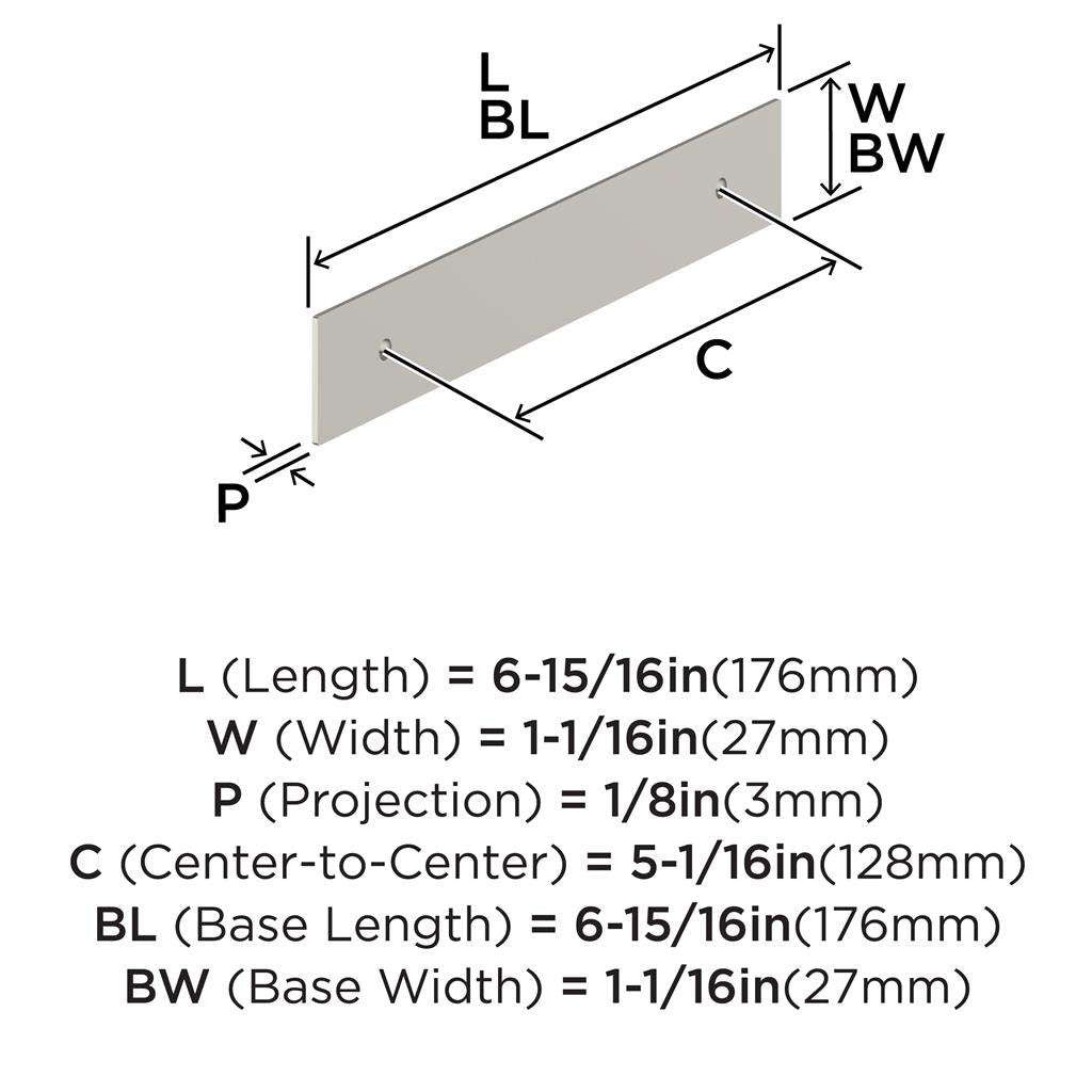 AMEROCK Maymont Rectangle Cabinet Handle Backplate in Satin Nickel 128mm BP37589G10 Specs