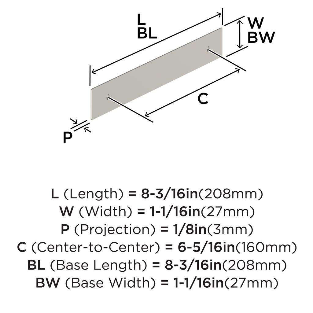 AMEROCK Maymont Rectangle Cabinet Handle Backplate in Satin Nickel 160mm BP37590G10 Specs