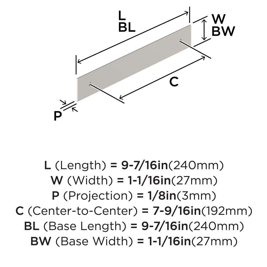AMEROCK Maymont Rectangle Cabinet Handle Backplate in Satin Nickel 192mm BP37591G10 Specs