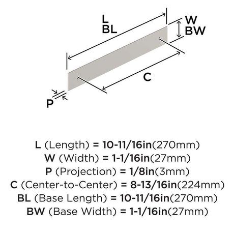 AMEROCK Maymont Rectangle Cabinet Handle Backplate in Satin Nickel 224mm BP37592G10 Specs