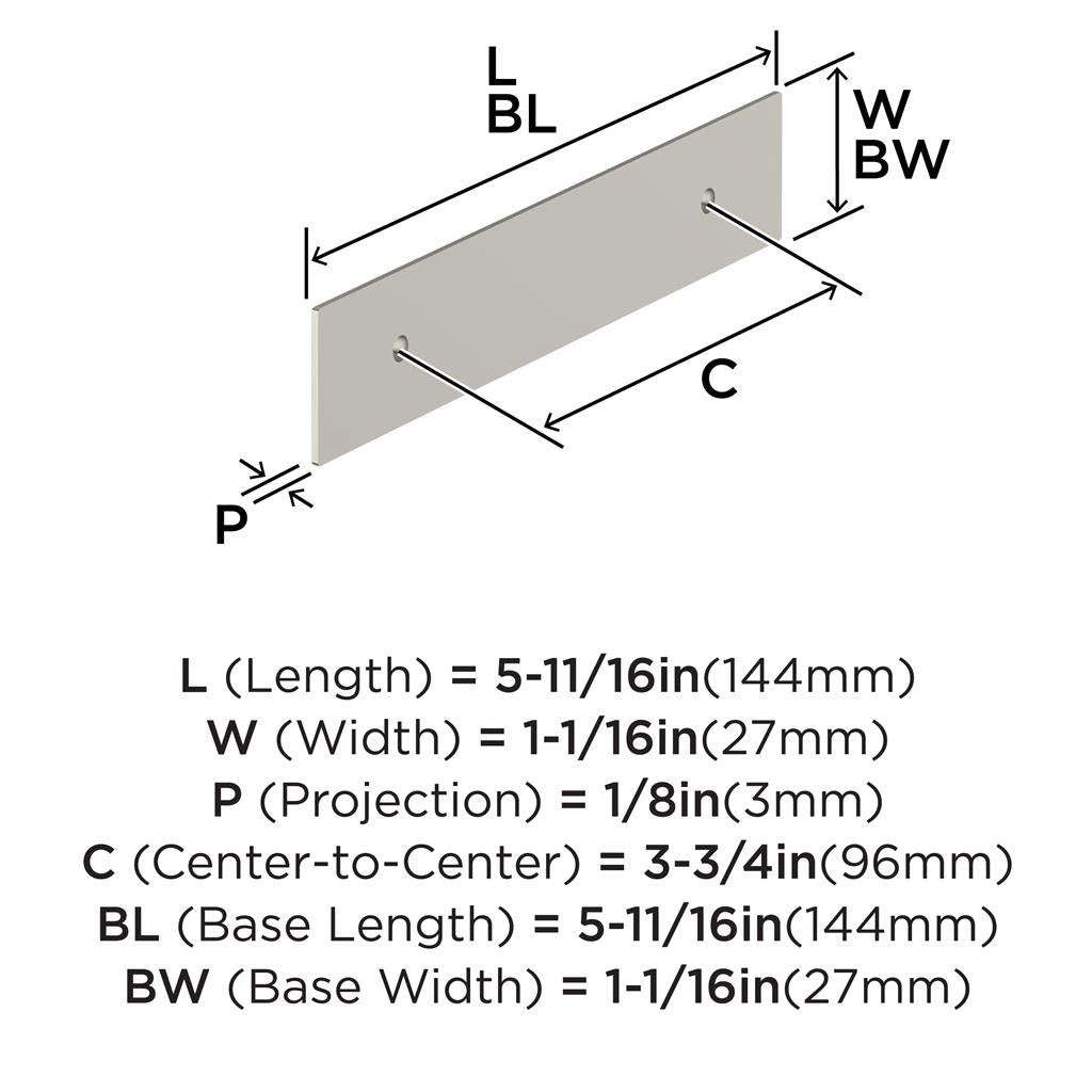 AMEROCK Maymont Rectangle Cabinet Handle Backplate in Satin Nickel 96mm BP37588G10 Specs