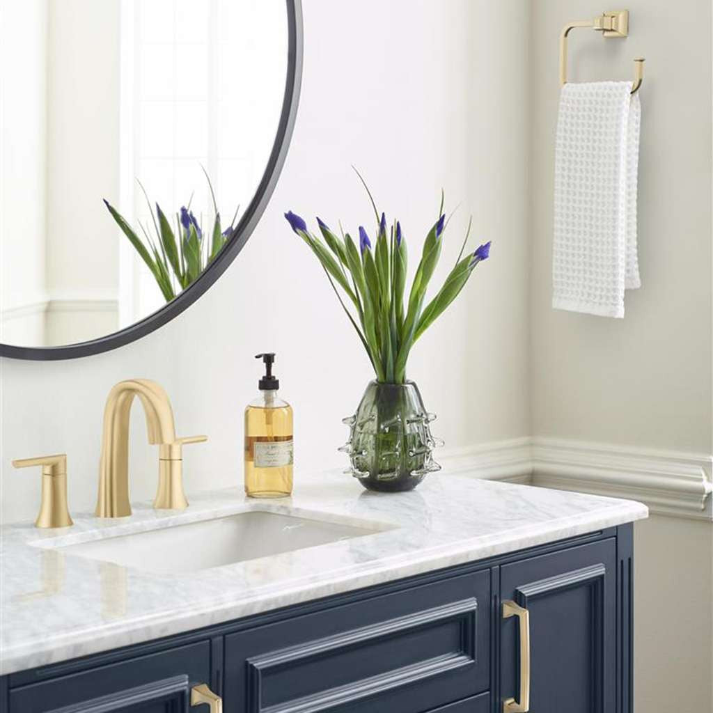 AMEROCK Mulholland 6-13/16" Long Hanging Towel Ring in Golden ChampagneBH36022BBZ in Blue Bathroom