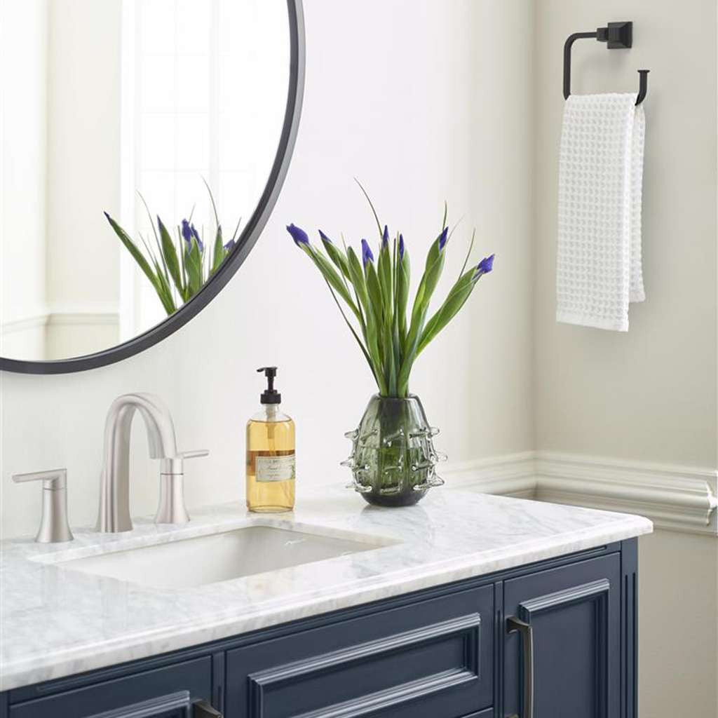 AMEROCK Mulholland 6-13/16" Long Hanging Towel Ring in Matte Black BH36022MB in Blue Bathroom