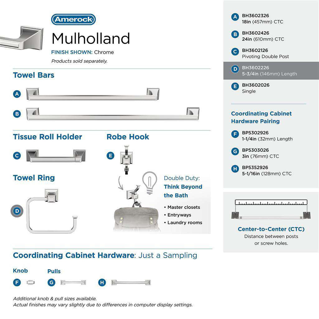 AMEROCK Mulholland 6-13/16" Long Hanging Towel Ring in Polished Chrome BH3602226 Collection