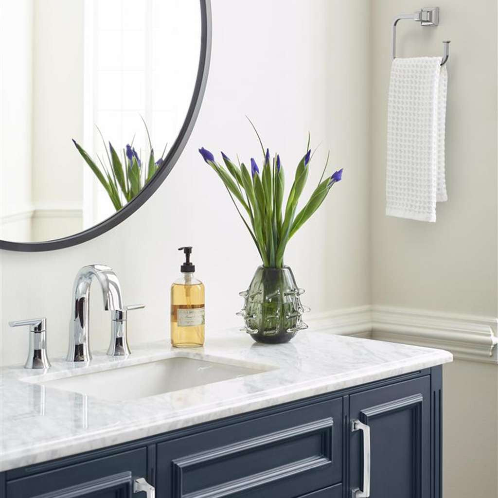 AMEROCK Mulholland 6-13/16" Long Hanging Towel Ring in Polished Chrome BH3602226 in Blue Bathroom