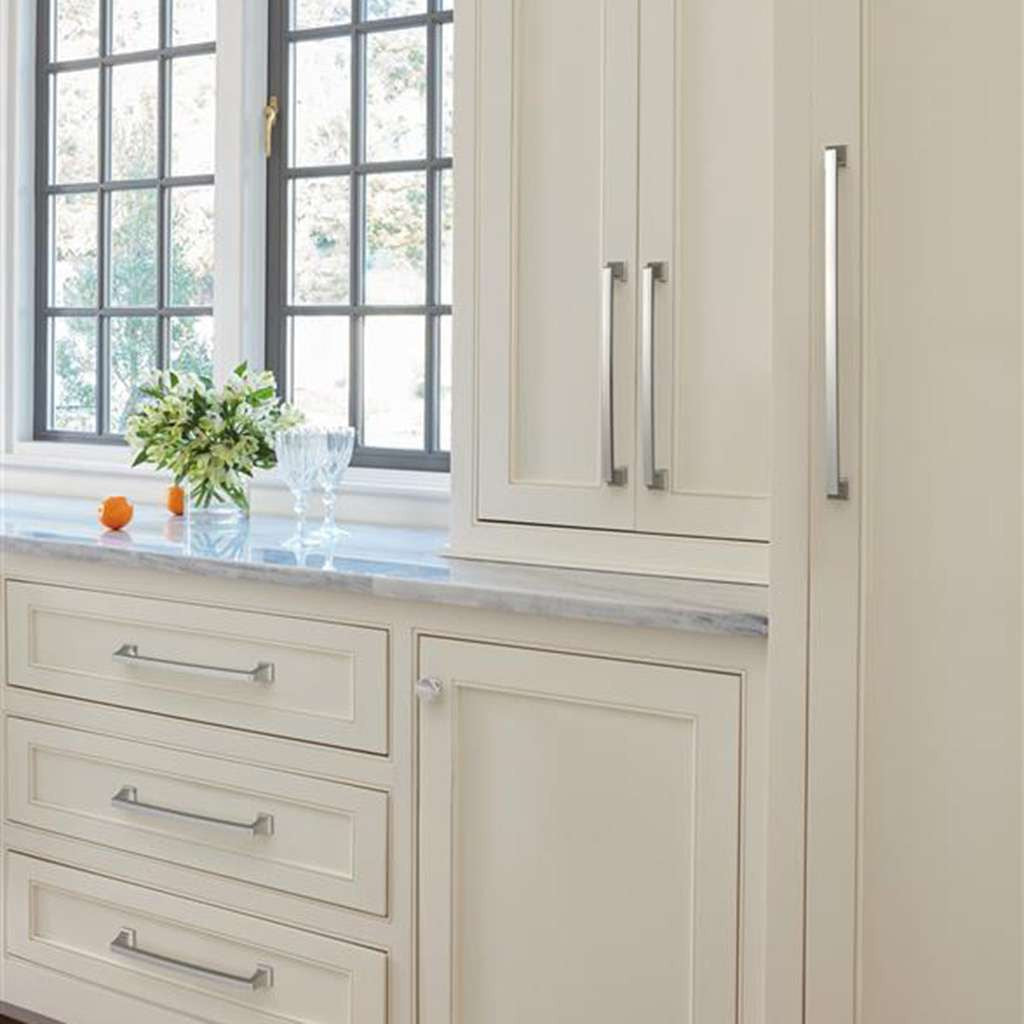 AMEROCK Mulholland Appliance Pulls in Polished Chrome 12" BP5353226 on Cream