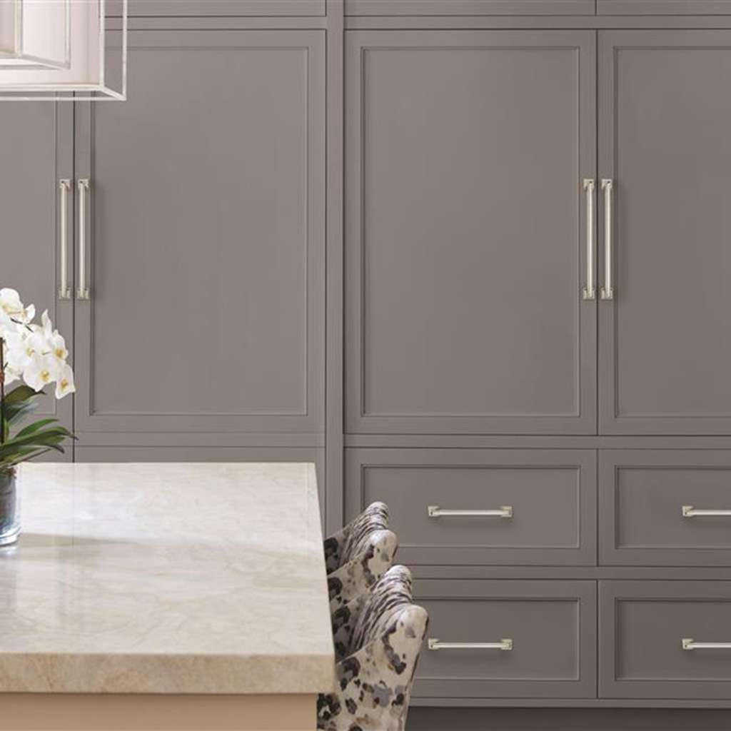 AMEROCK Mulholland Appliance Pulls in Polished Nickel 12" BP53532PN on Gray