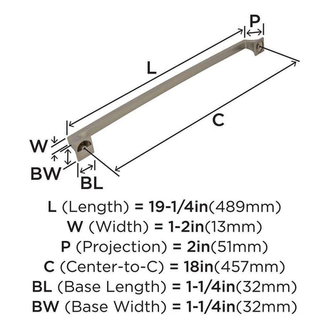 AMEROCK Mulholland Appliance Pulls in Satin Nickel 18" BP53533G10 Specs