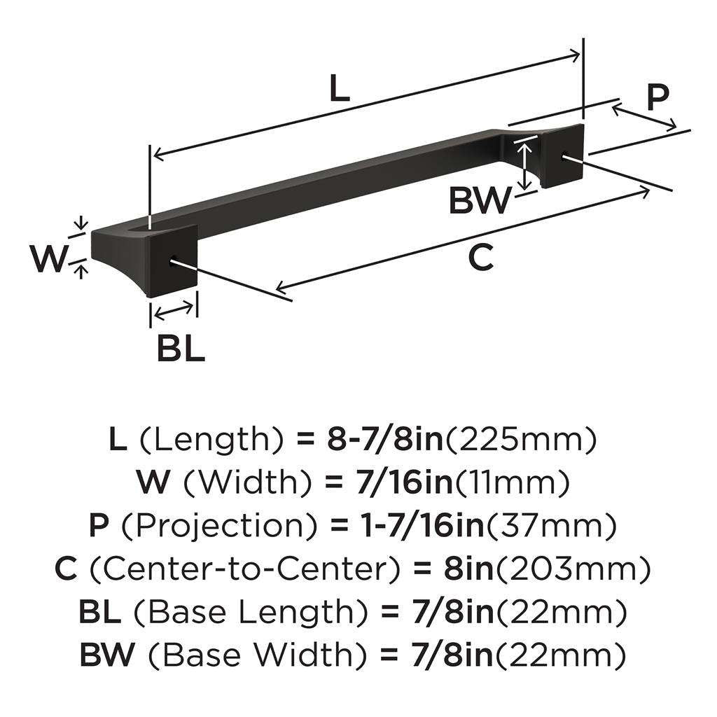Amerock Mulholland Cabinet Handle Pull in Black Bronze 203mm BP53535BBR Specs