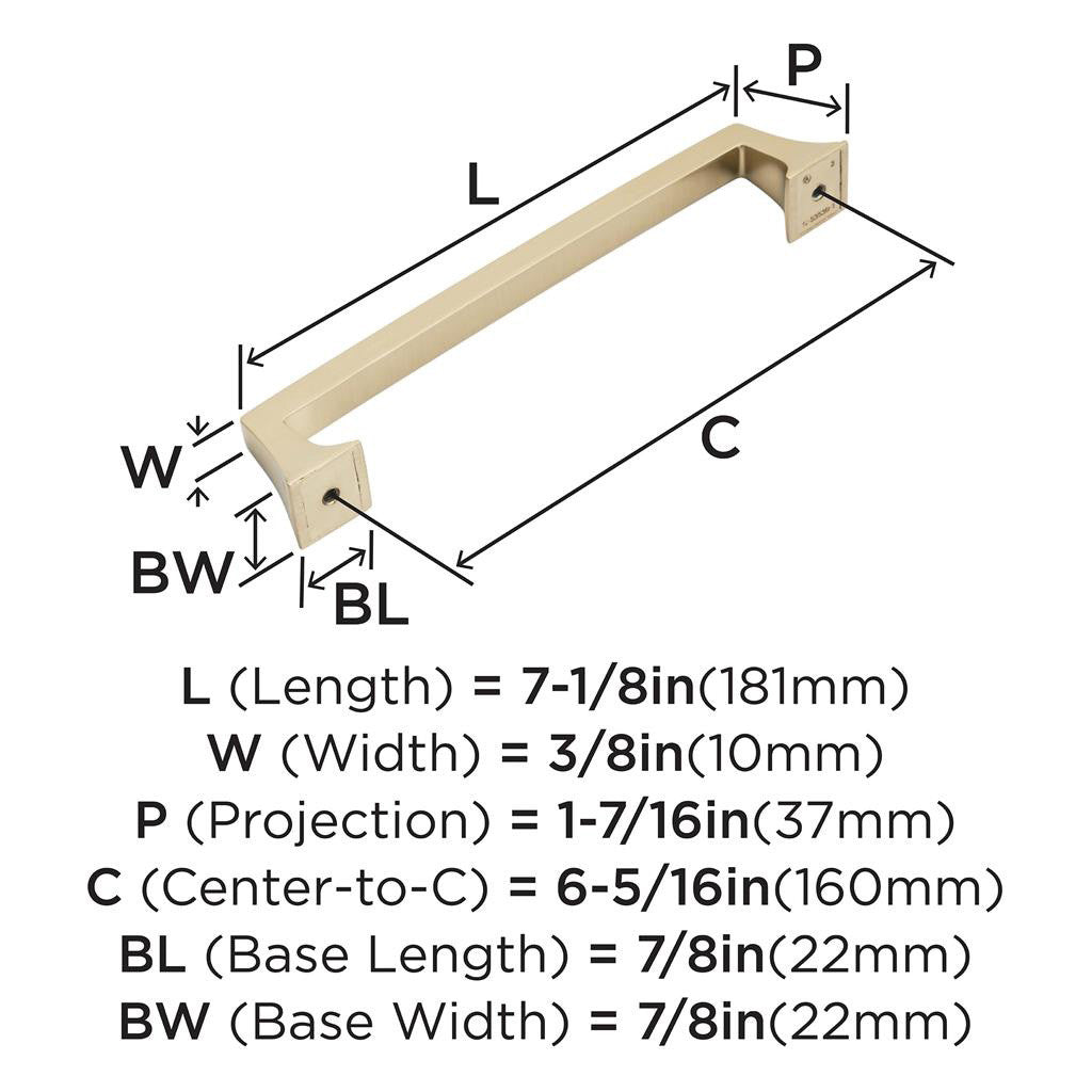 AMEROCK Mulholland Cabinet Handle Pull in Champagne Bronze 160mm BP53530CZ Specs