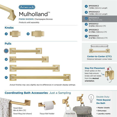AMEROCK Mulholland Cabinet Handle Pull in Champagne Bronze 3" BP53030CZ Collection